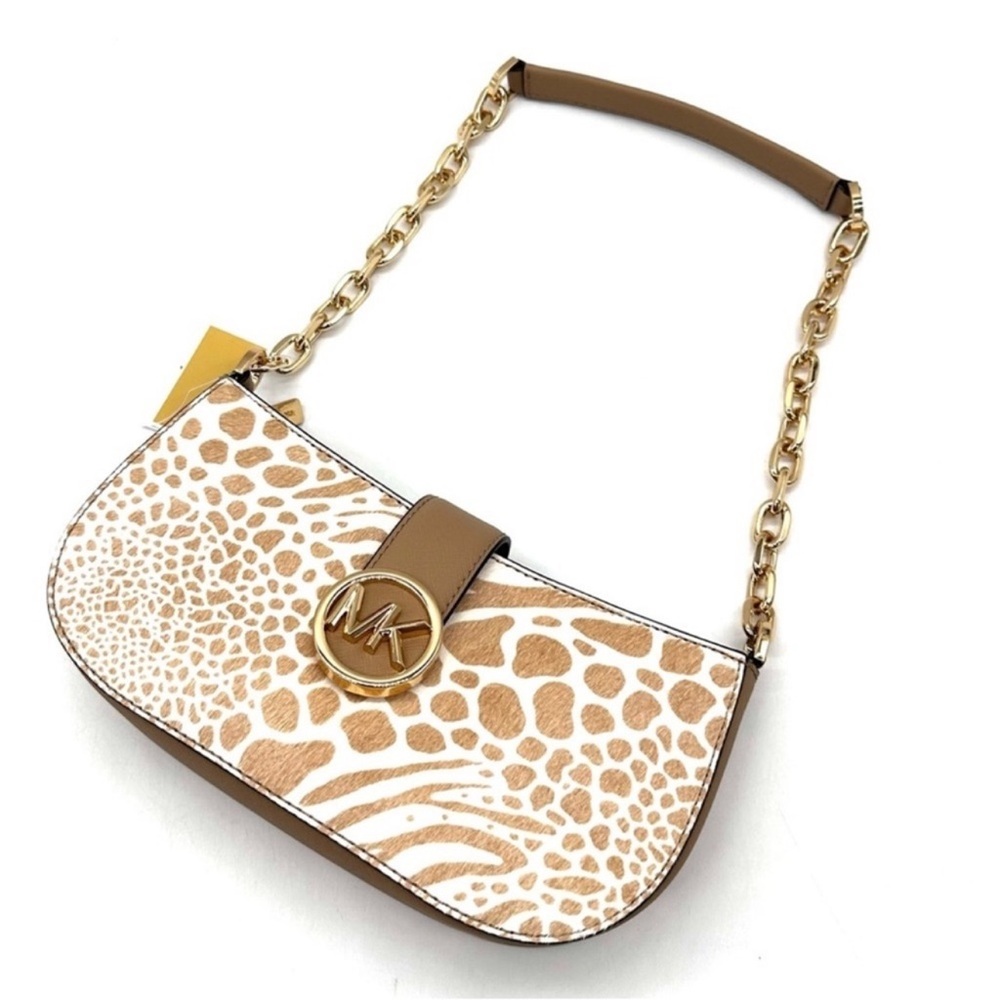 Michael Kors Carmen Small Pouchette Crossbody Bag Camel Multi - Picture 1 of 11